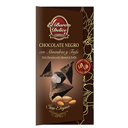 CHOCOLATE NEGRO 70% CACAO, TRUFADO CON ALMENDRAS MARCONAS ENTERAS 100G. Chocolates