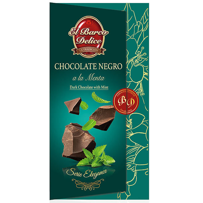 CHOCOLATE NEGRO 70% CACAO  A LA MENTA. Chocolates